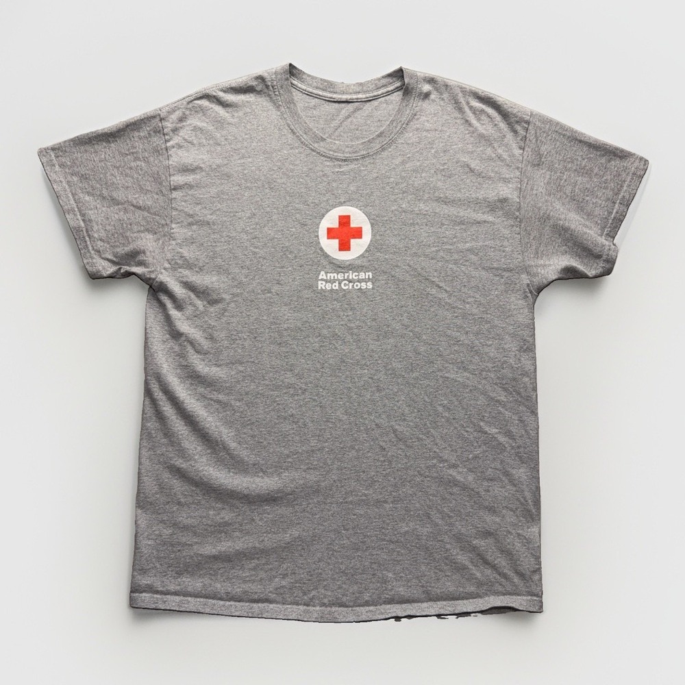 American Red Cross Blood Donor 2021 Mens L Gray Medical Charity Graphic T-Shirt